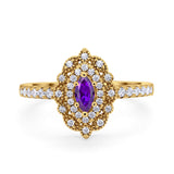 Art Deco Marquise Wedding Ring Simulated Cubic Zirconia 925 Sterling Silver