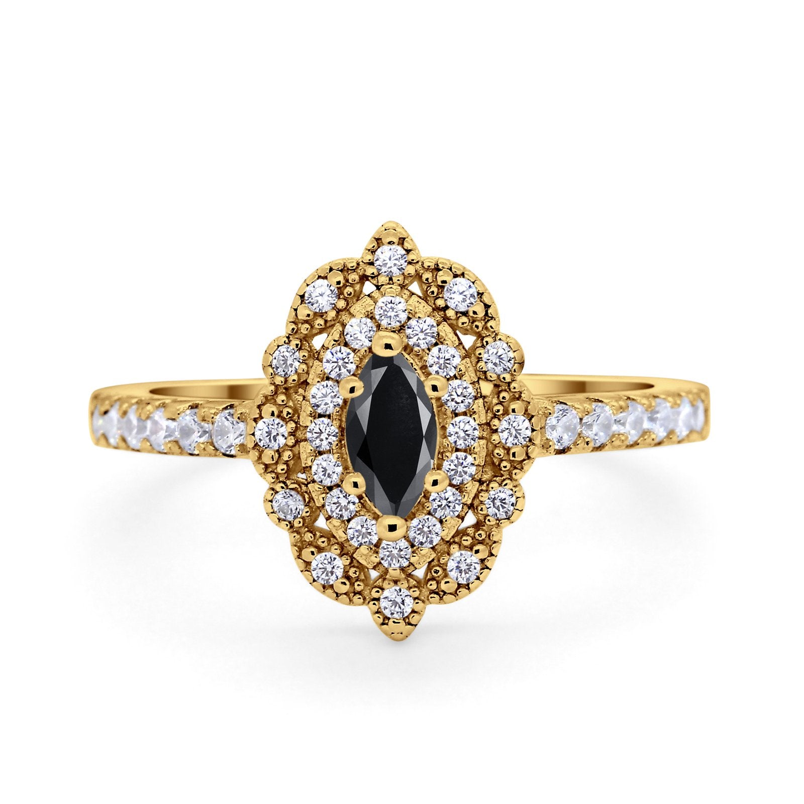 Art Deco Marquise Wedding Ring Simulated Cubic Zirconia 925 Sterling Silver