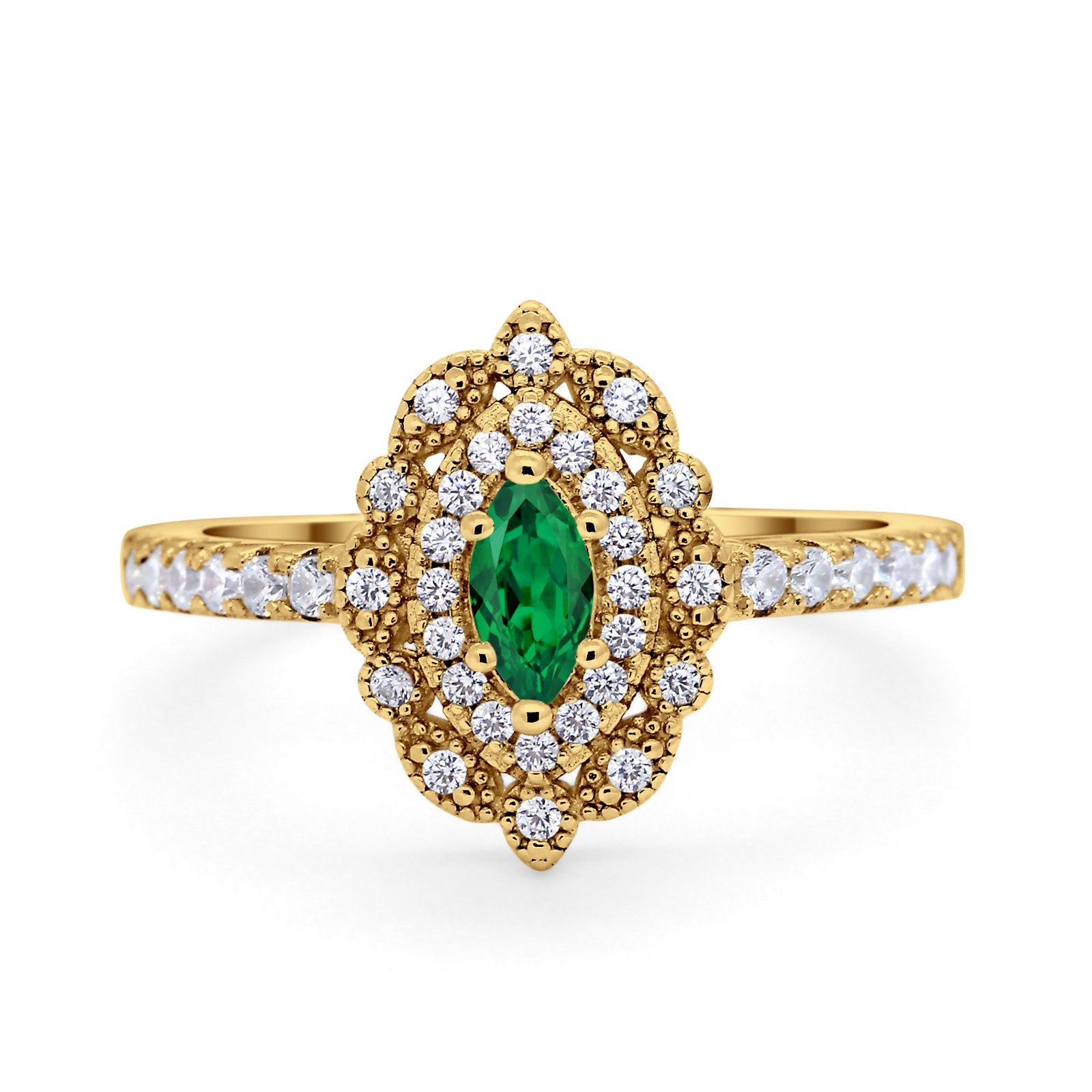 Art Deco Marquise Wedding Ring Simulated Cubic Zirconia 925 Sterling Silver