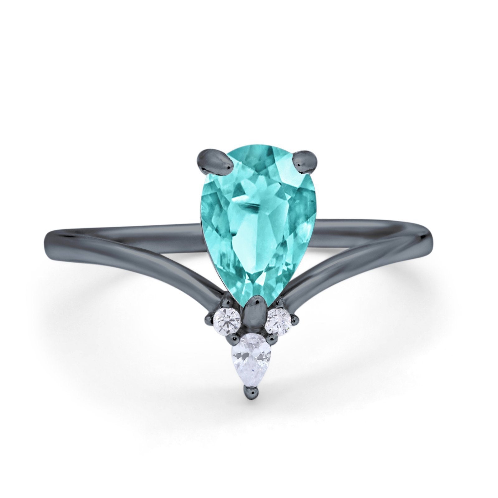 Pear Midi V Ring Wedding Ring Simulated Cubic Zirconia 925 Sterling Silver