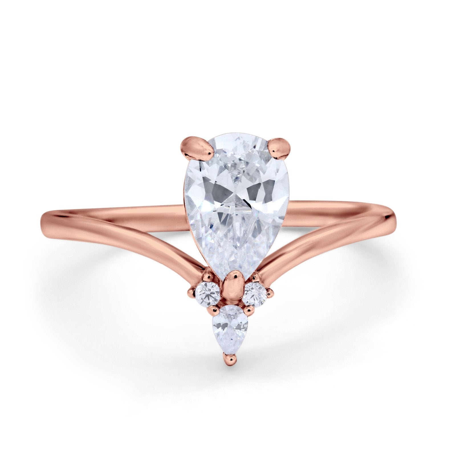 Pear Midi V Ring Wedding Ring Simulated Cubic Zirconia 925 Sterling Silver