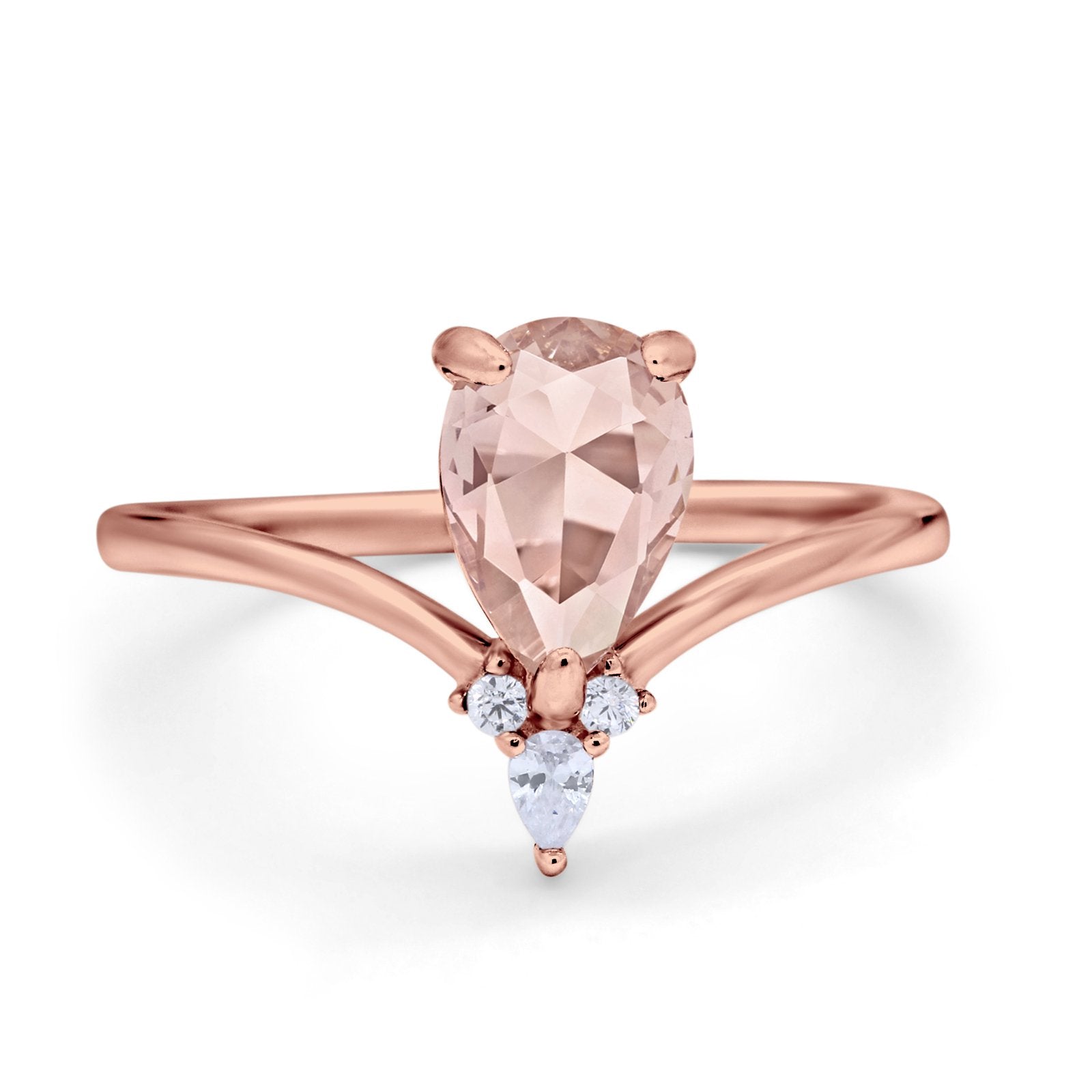 Pear Midi V Ring Wedding Ring Simulated Cubic Zirconia 925 Sterling Silver