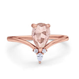 Pear Midi V Ring Wedding Ring Simulated Cubic Zirconia 925 Sterling Silver