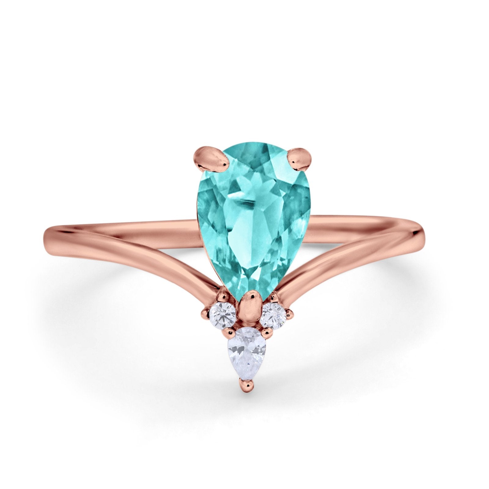 Pear Midi V Ring Wedding Ring Simulated Cubic Zirconia 925 Sterling Silver