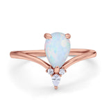 Pear Midi V Ring Wedding Ring Simulated Cubic Zirconia 925 Sterling Silver