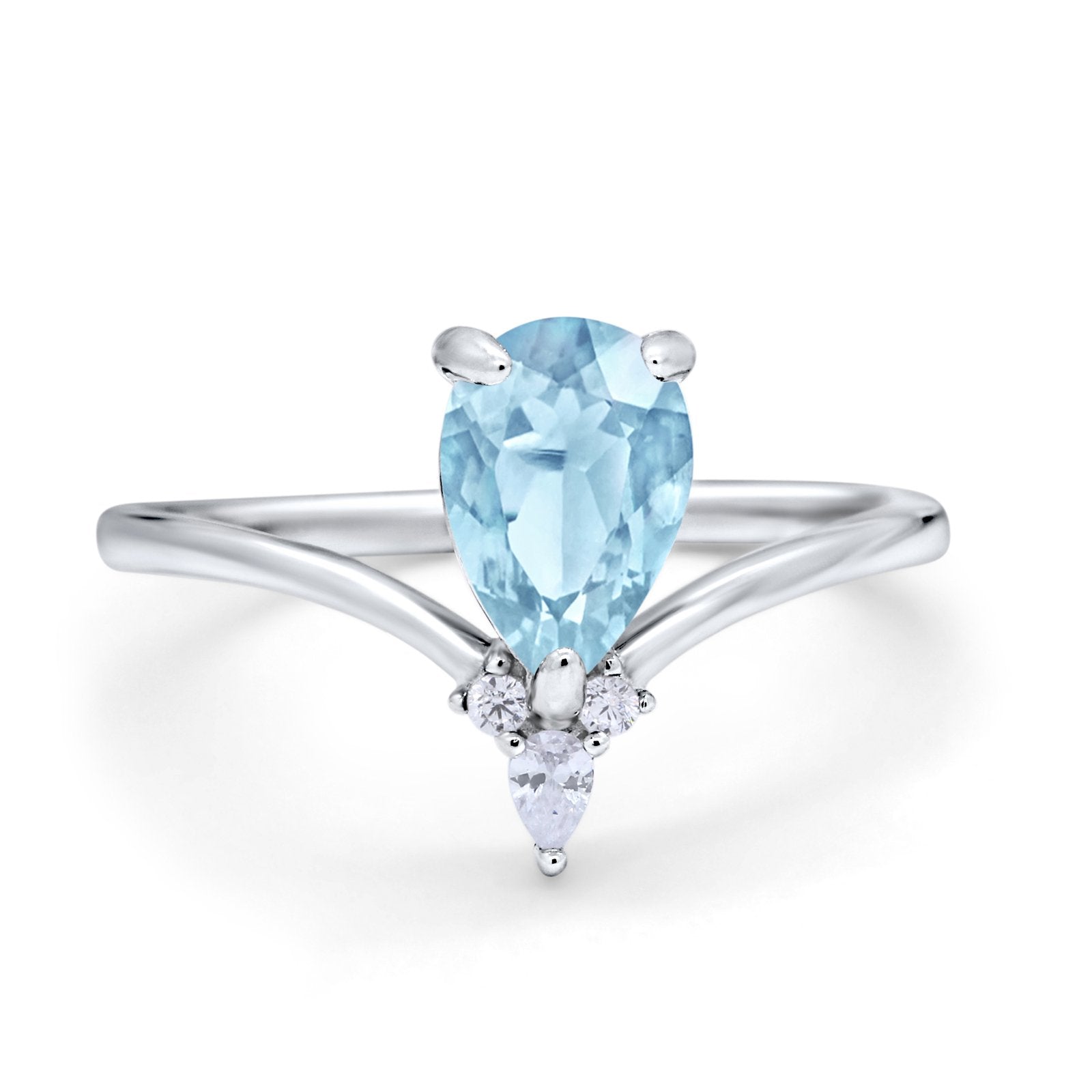 Pear Midi V Ring Wedding Ring Simulated Cubic Zirconia 925 Sterling Silver