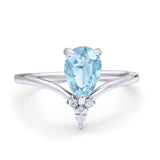 Pear Midi V Ring Wedding Ring Simulated Cubic Zirconia 925 Sterling Silver