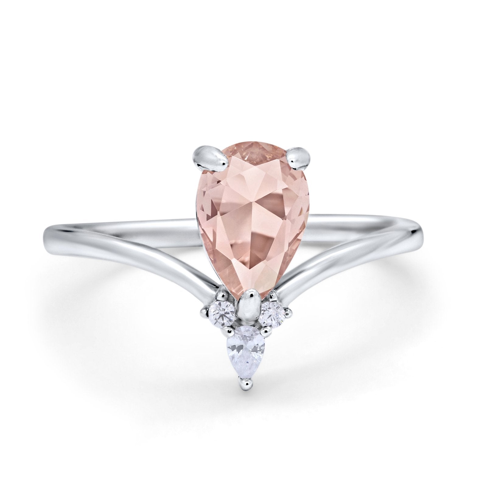 Pear Midi V Ring Wedding Ring Simulated Cubic Zirconia 925 Sterling Silver