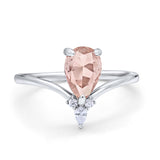 Pear Midi V Ring Wedding Ring Simulated Cubic Zirconia 925 Sterling Silver