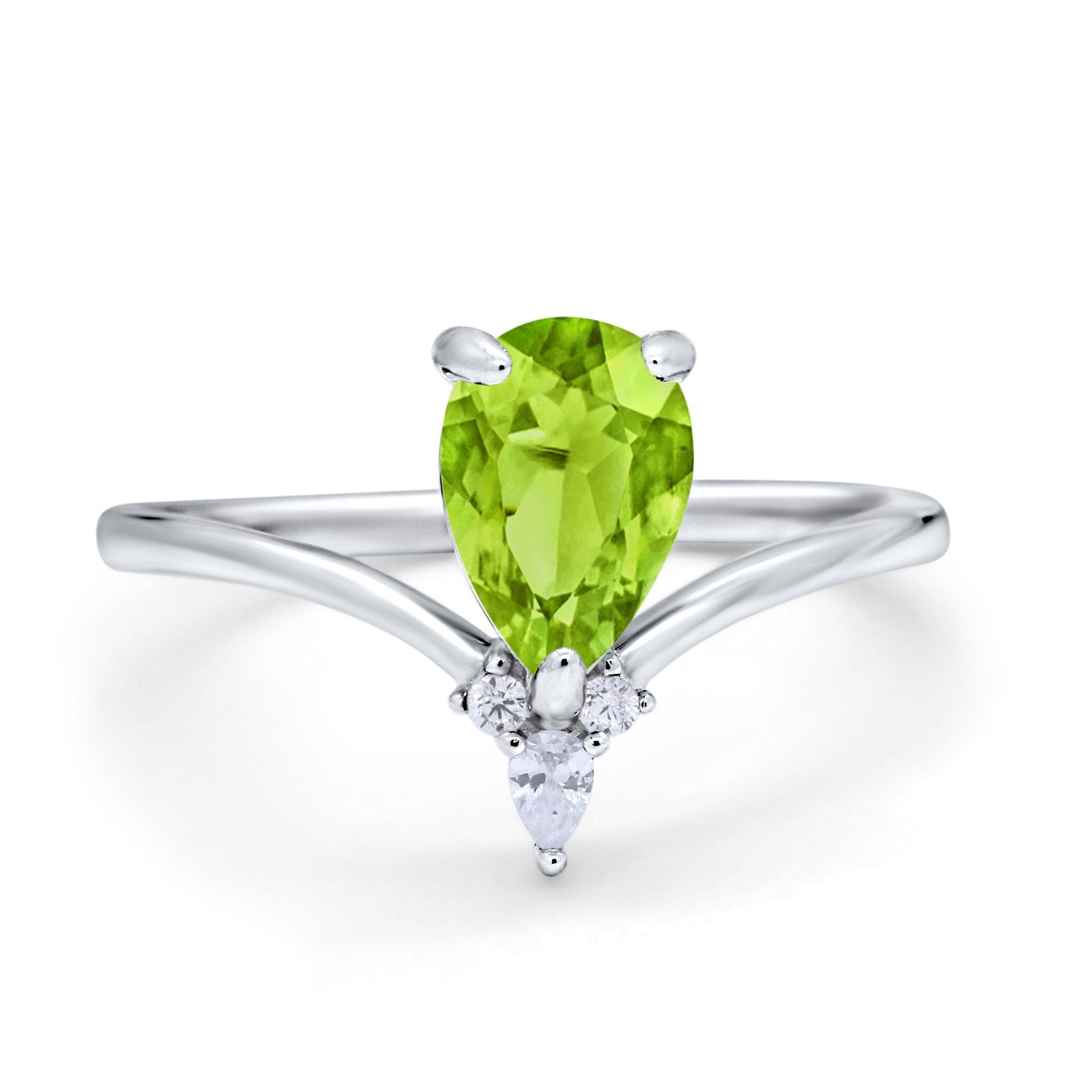 Pear Midi V Ring Wedding Ring Simulated Cubic Zirconia 925 Sterling Silver