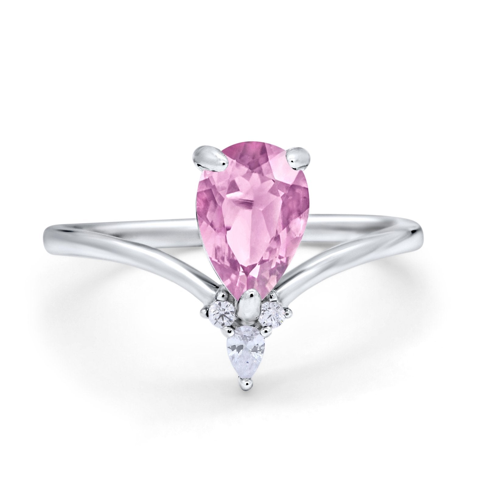 Pear Midi V Ring Wedding Ring Simulated Cubic Zirconia 925 Sterling Silver