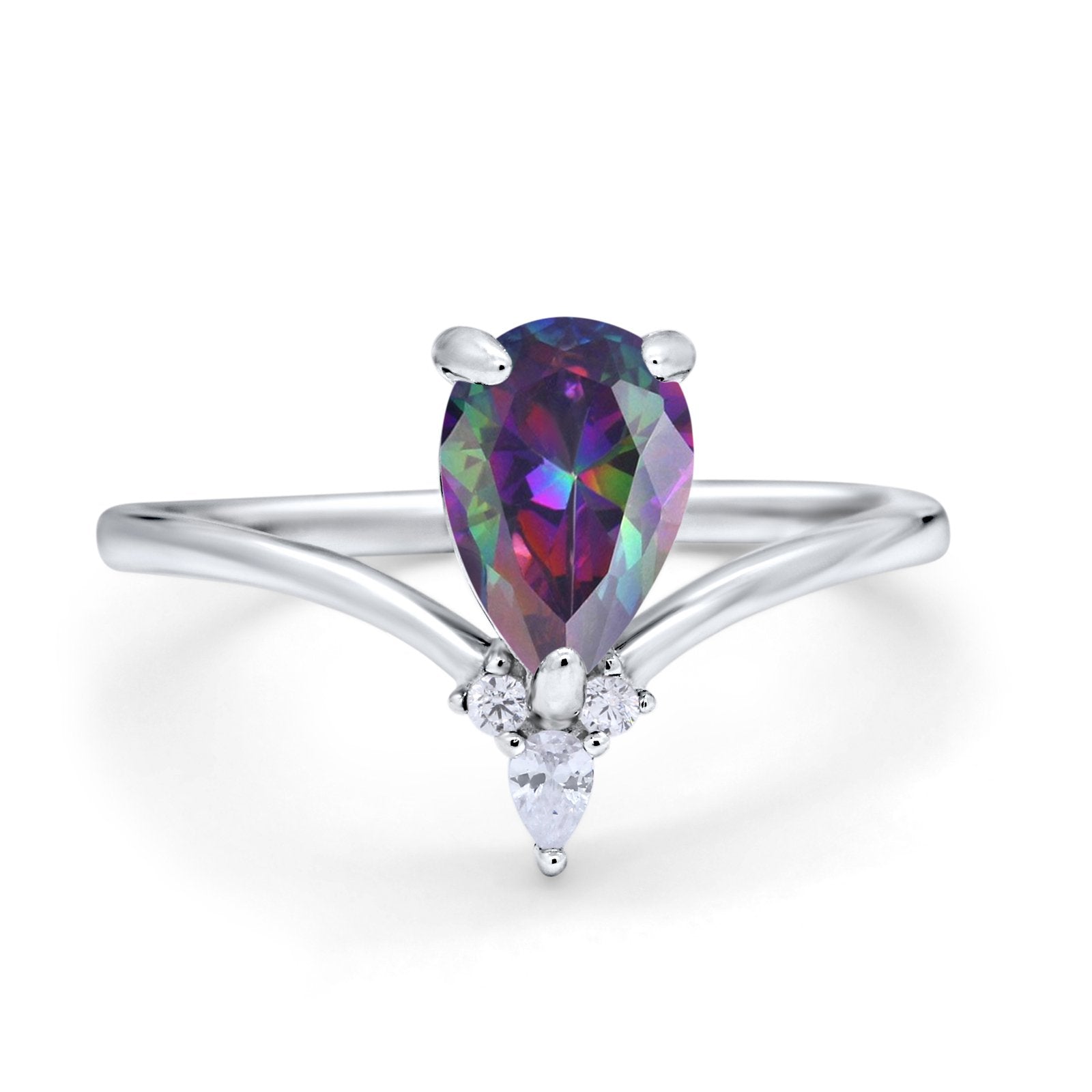 Pear Midi V Ring Wedding Ring Simulated Cubic Zirconia 925 Sterling Silver