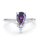 Pear Midi V Ring Wedding Ring Simulated Cubic Zirconia 925 Sterling Silver