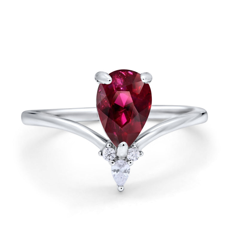 Pear Midi V Ring Wedding Ring Simulated Cubic Zirconia 925 Sterling Silver