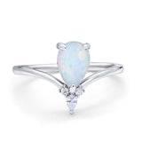 Pear Midi V Ring Wedding Ring Simulated Cubic Zirconia 925 Sterling Silver