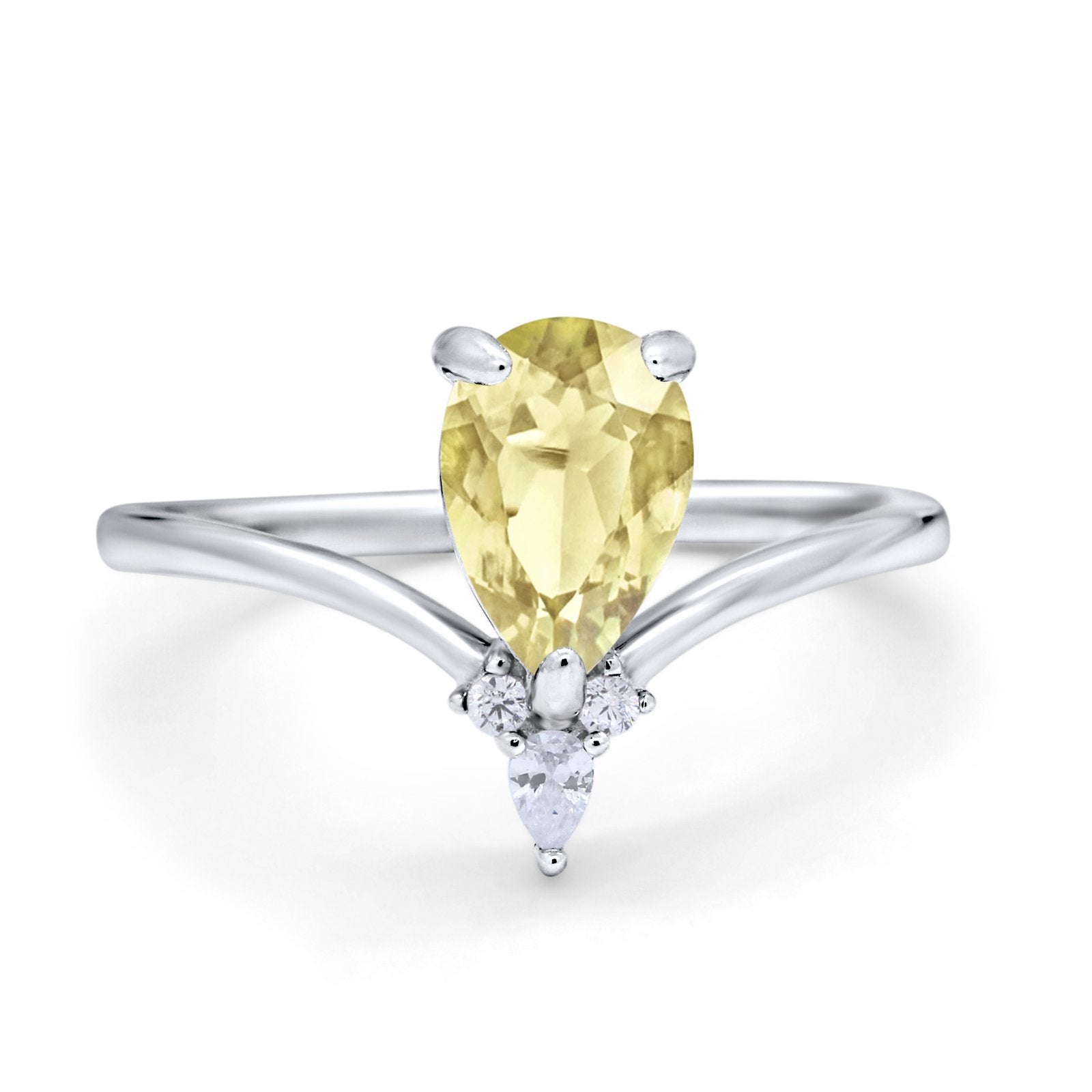 Pear Midi V Ring Wedding Ring Simulated Cubic Zirconia 925 Sterling Silver