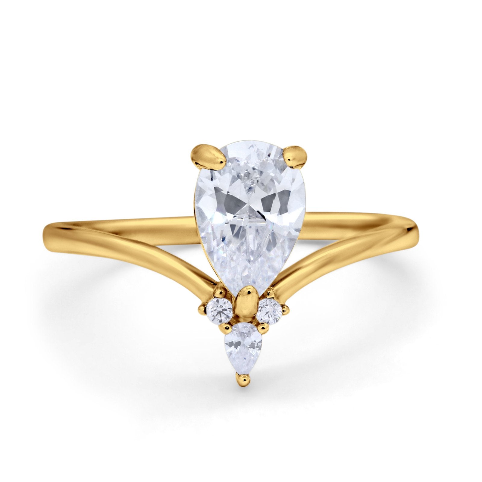 Pear Midi V Ring Wedding Ring Simulated Cubic Zirconia 925 Sterling Silver