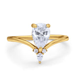 Pear Midi V Ring Wedding Ring Simulated Cubic Zirconia 925 Sterling Silver