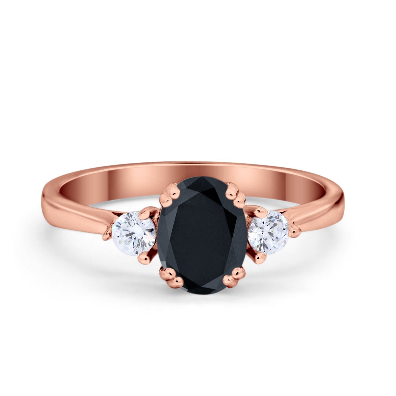 Three Stone Wedding Ring Oval Simulated Cubic Zirconia 925 Sterling Silver