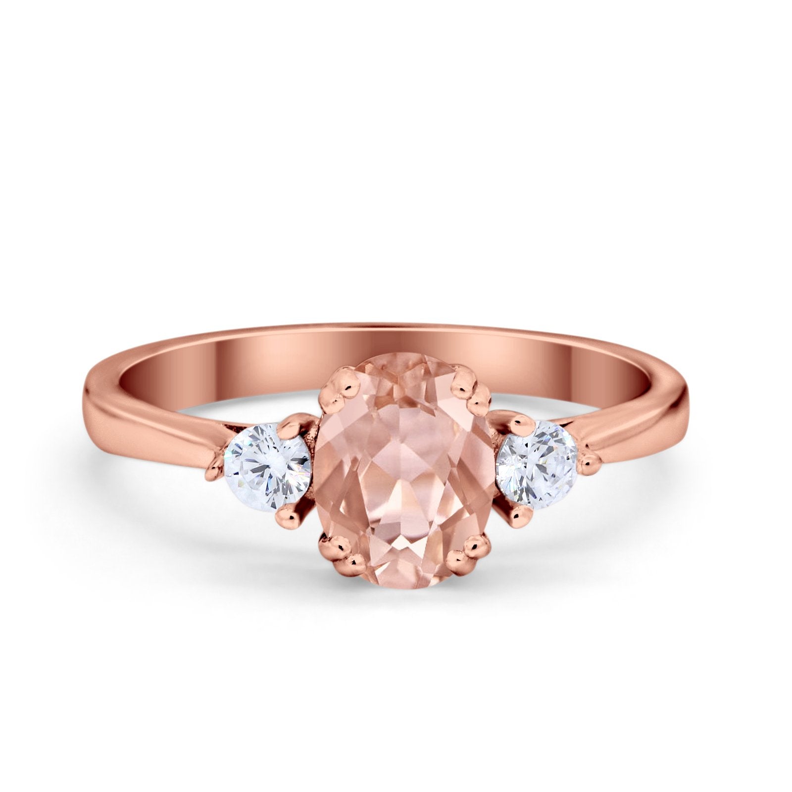 Three Stone Wedding Ring Oval Simulated Cubic Zirconia 925 Sterling Silver