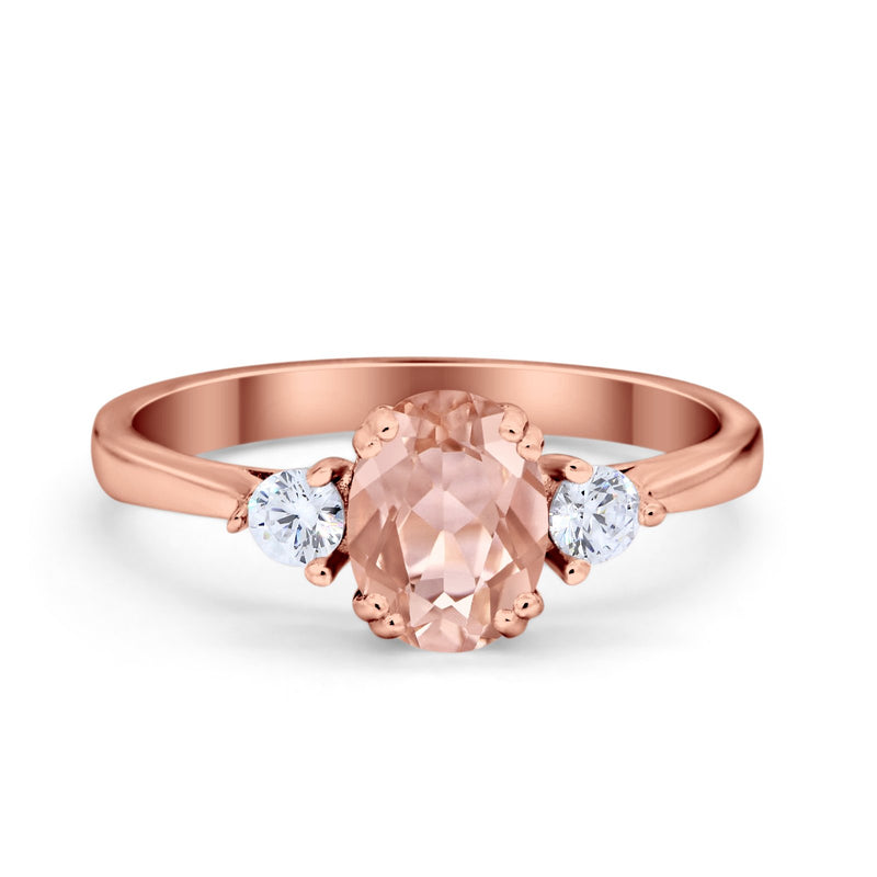 Three Stone Wedding Ring Oval Simulated Cubic Zirconia 925 Sterling Silver