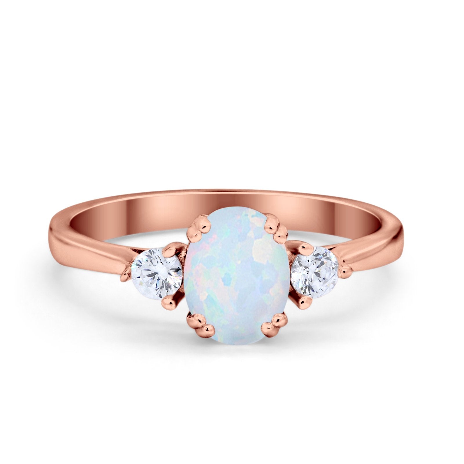 Three Stone Wedding Ring Oval Simulated Cubic Zirconia 925 Sterling Silver