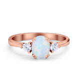 Three Stone Wedding Ring Oval Simulated Cubic Zirconia 925 Sterling Silver