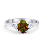 Three Stone Wedding Ring Oval Simulated Cubic Zirconia 925 Sterling Silver