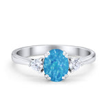 Three Stone Wedding Ring Oval Simulated Cubic Zirconia 925 Sterling Silver
