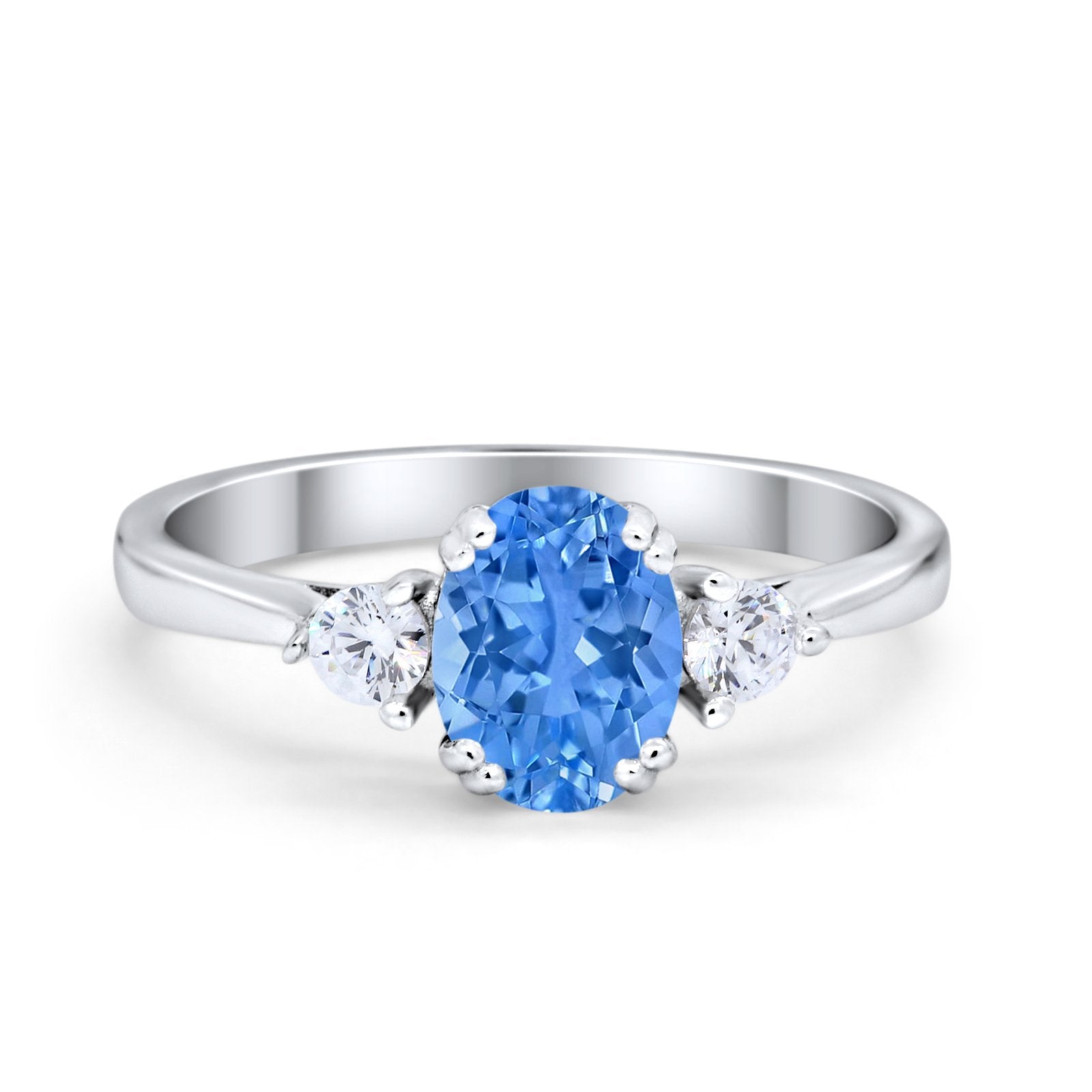 Three Stone Wedding Ring Oval Simulated Cubic Zirconia 925 Sterling Silver