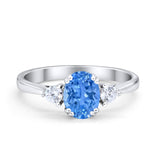 Three Stone Wedding Ring Oval Simulated Cubic Zirconia 925 Sterling Silver