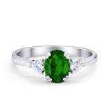 Three Stone Wedding Ring Oval Simulated Cubic Zirconia 925 Sterling Silver