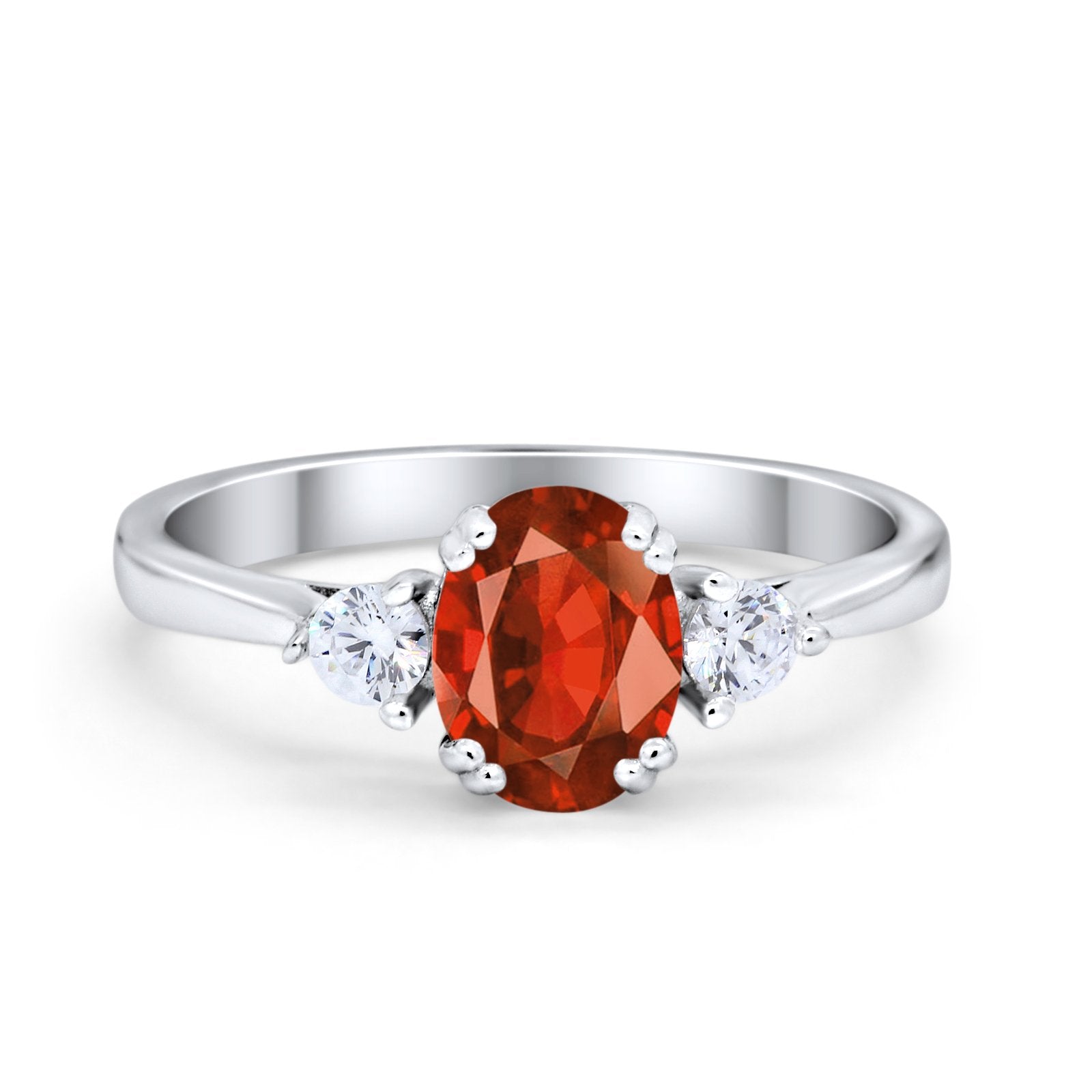 Three Stone Wedding Ring Oval Simulated Cubic Zirconia 925 Sterling Silver