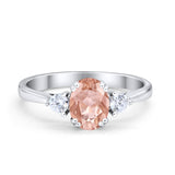 Three Stone Wedding Ring Oval Simulated Cubic Zirconia 925 Sterling Silver