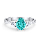 Three Stone Wedding Ring Oval Simulated Cubic Zirconia 925 Sterling Silver