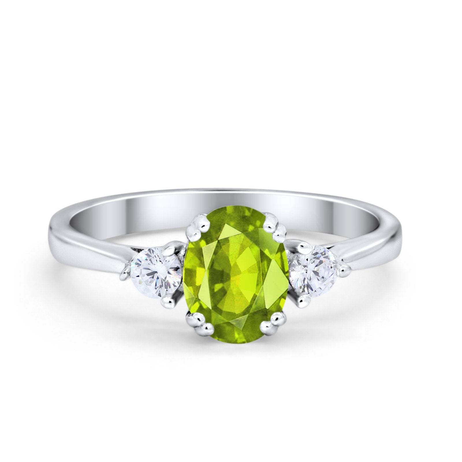 Three Stone Wedding Ring Oval Simulated Cubic Zirconia 925 Sterling Silver