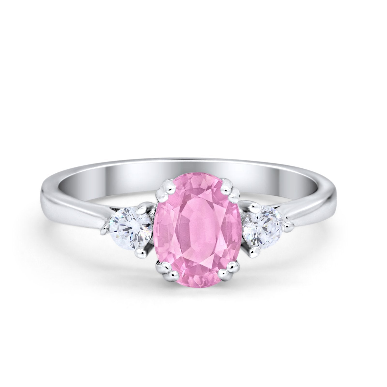 Three Stone Wedding Ring Oval Simulated Cubic Zirconia 925 Sterling Silver