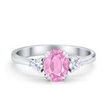 Three Stone Wedding Ring Oval Simulated Cubic Zirconia 925 Sterling Silver