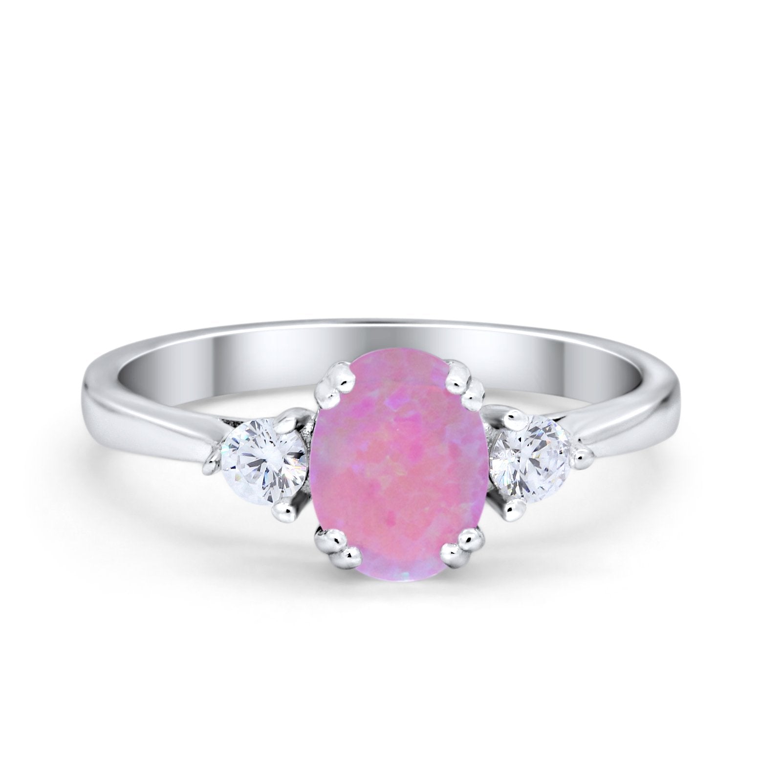 Three Stone Wedding Ring Oval Simulated Cubic Zirconia 925 Sterling Silver