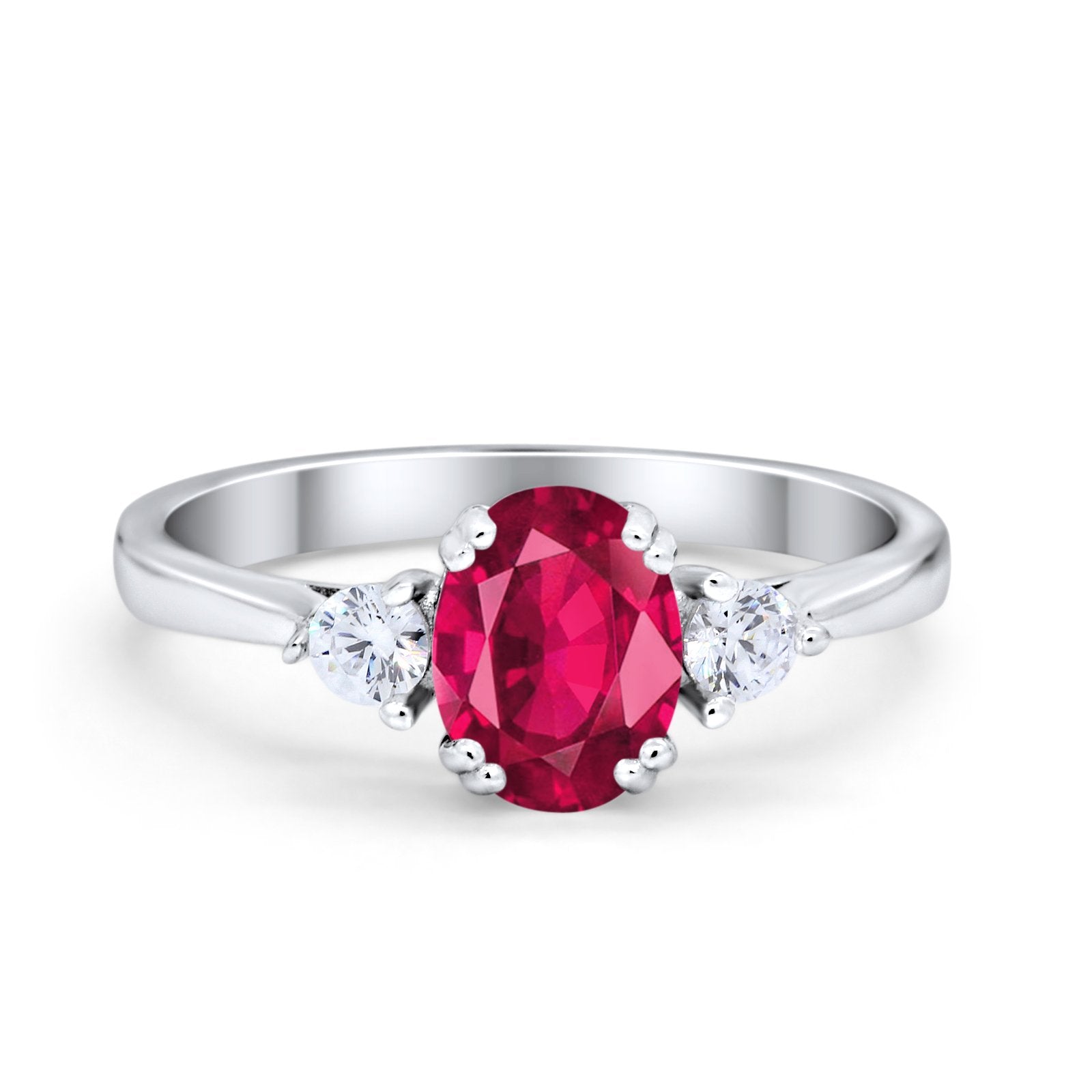 Three Stone Wedding Ring Oval Simulated Cubic Zirconia 925 Sterling Silver