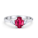 Three Stone Wedding Ring Oval Simulated Cubic Zirconia 925 Sterling Silver