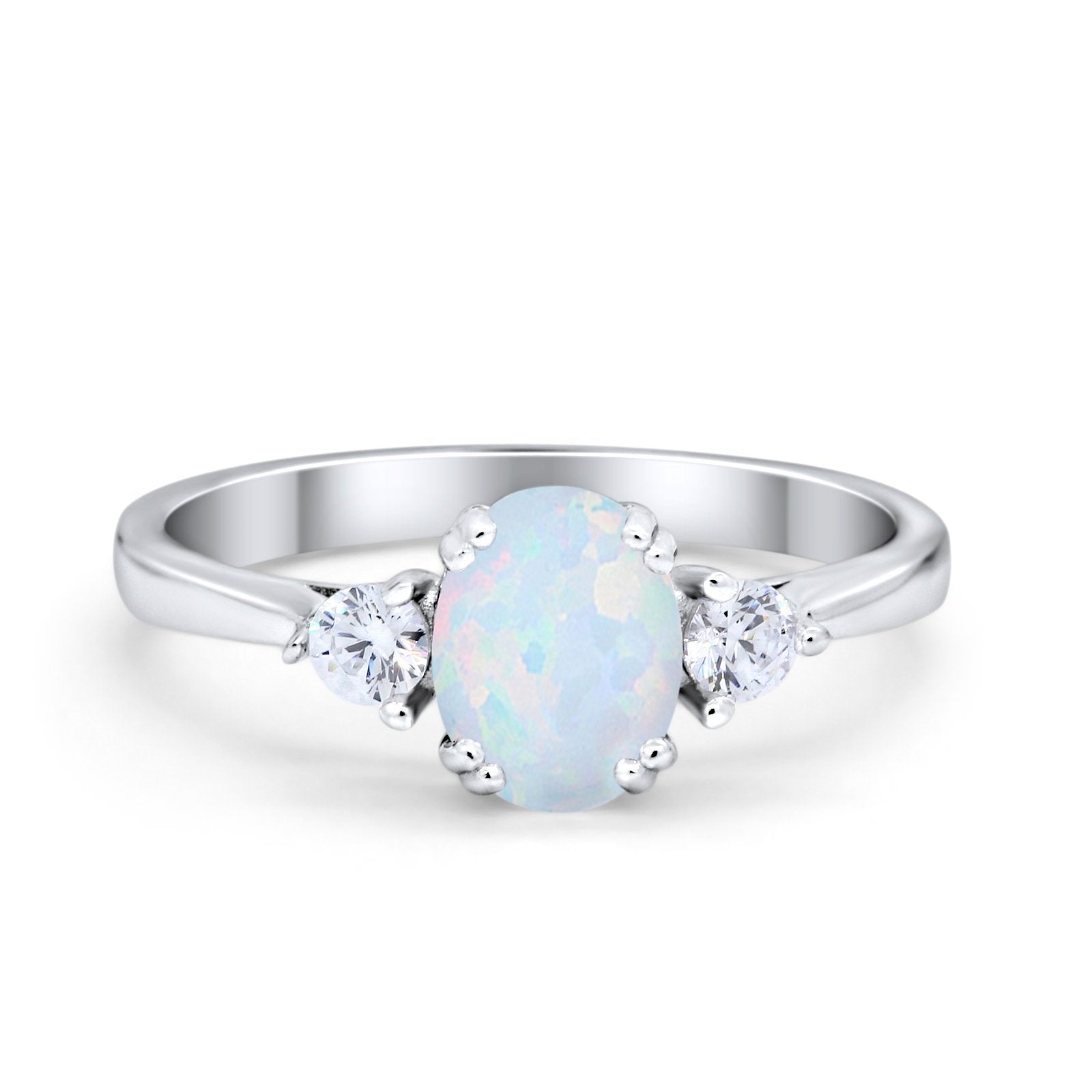 Three Stone Wedding Ring Oval Simulated Cubic Zirconia 925 Sterling Silver