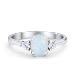 Three Stone Wedding Ring Oval Simulated Cubic Zirconia 925 Sterling Silver