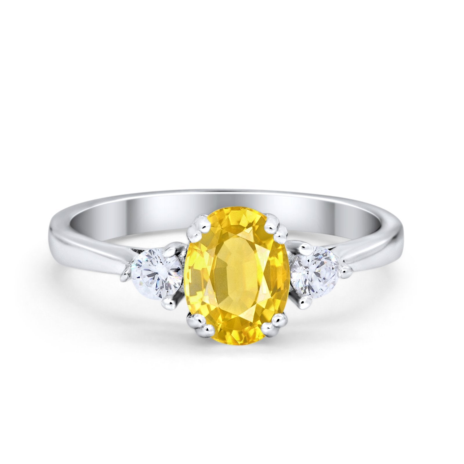 Three Stone Wedding Ring Oval Simulated Cubic Zirconia 925 Sterling Silver