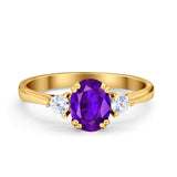 Three Stone Wedding Ring Oval Simulated Cubic Zirconia 925 Sterling Silver