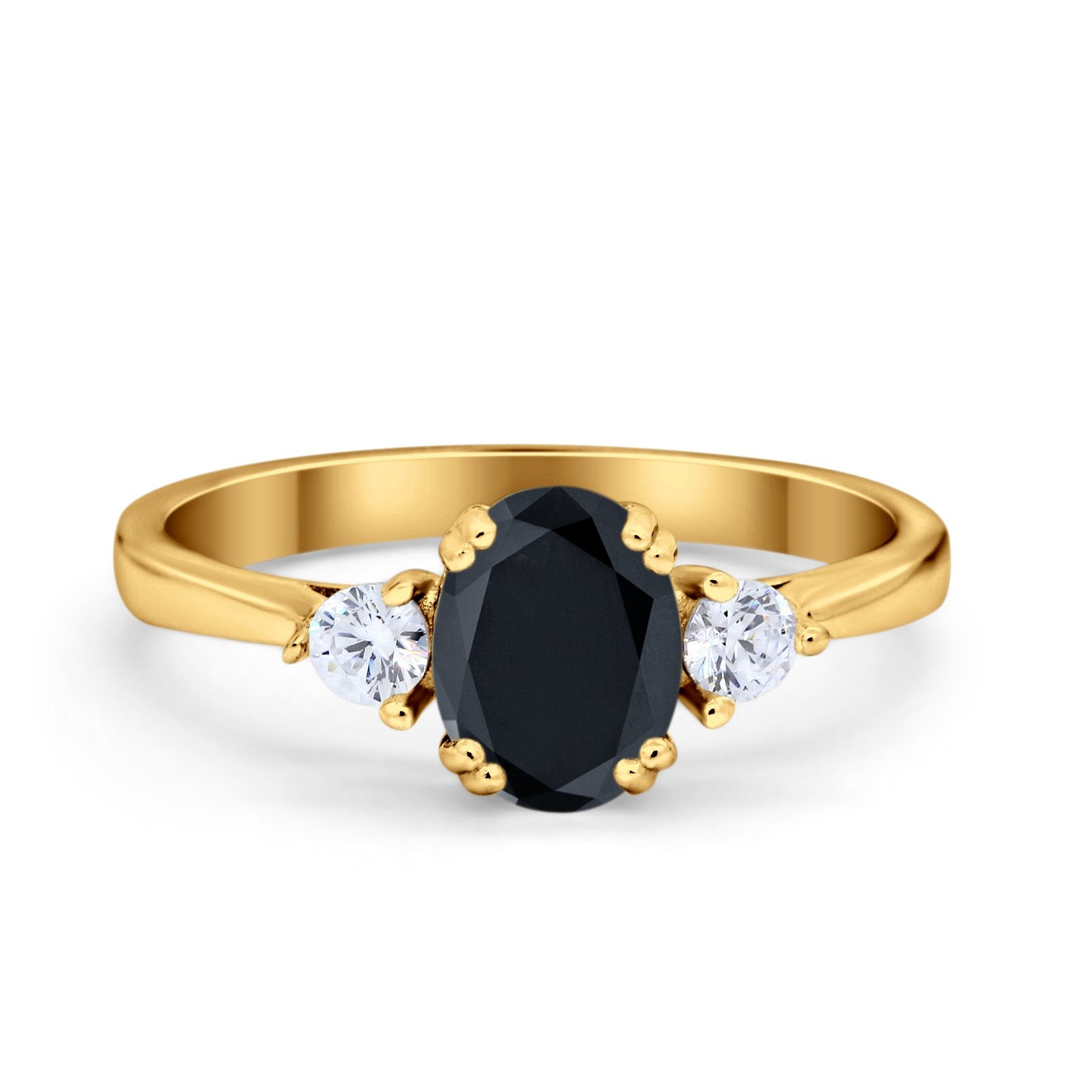 Three Stone Wedding Ring Oval Simulated Cubic Zirconia 925 Sterling Silver