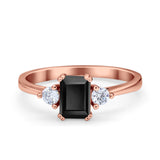 Emerald Cut Wedding Ring Round Simulated Cubic Zirconia 925 Sterling Silver