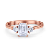 Emerald Cut Wedding Ring Round Simulated Cubic Zirconia 925 Sterling Silver