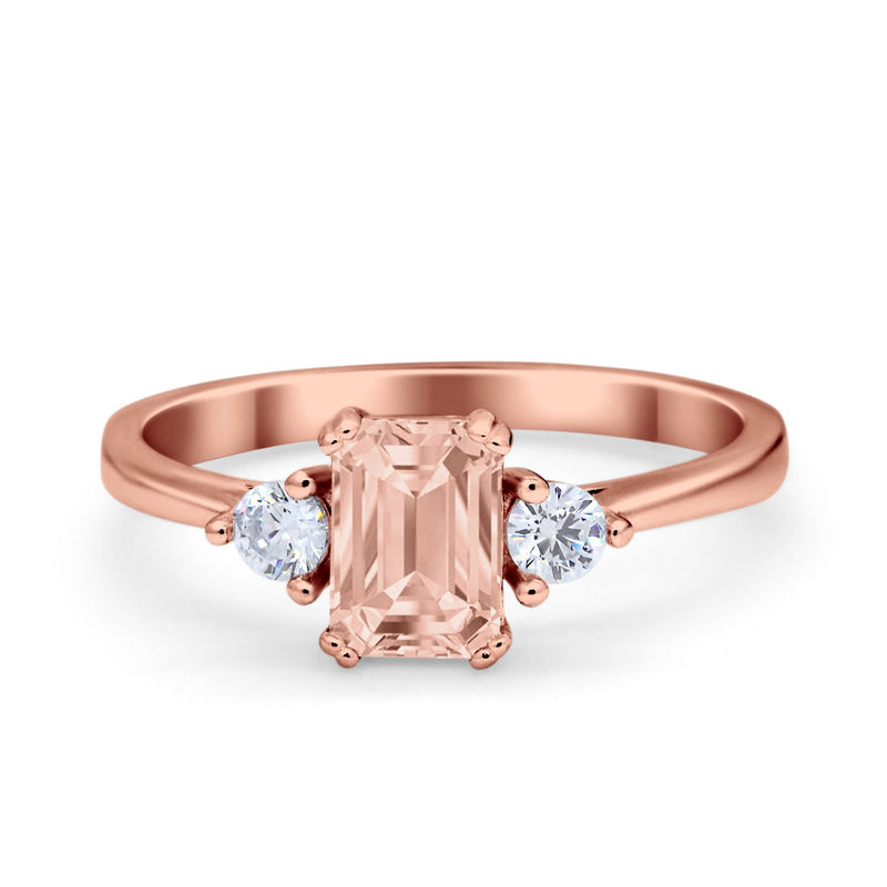 Emerald Cut Wedding Ring Round Simulated Cubic Zirconia 925 Sterling Silver