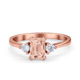 Emerald Cut Wedding Ring Round Simulated Cubic Zirconia 925 Sterling Silver